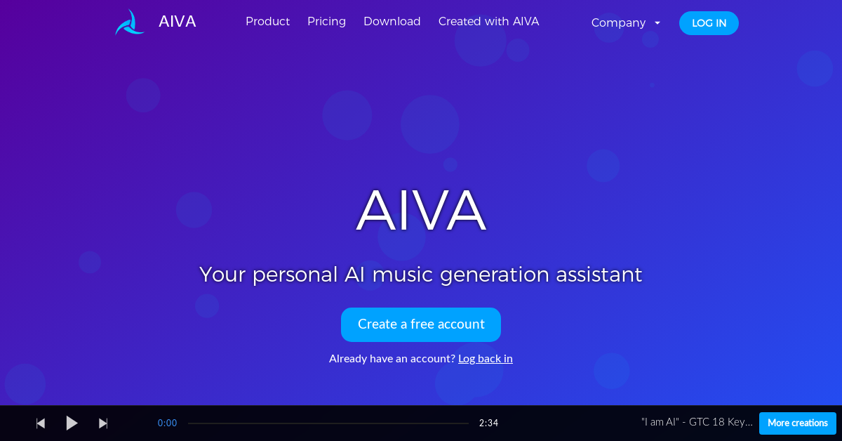 Aiva - AI Audio Generator tool
